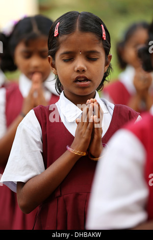 Indian school children chanting Andhra Pradesh South India Stock Photo