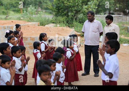 Indian school children chanting Andhra Pradesh South India Stock Photo