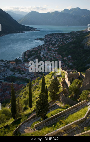 Fortress Of St. Ivan Wall Overlooking Bay Of Kotor; Montenegro Stock Photo