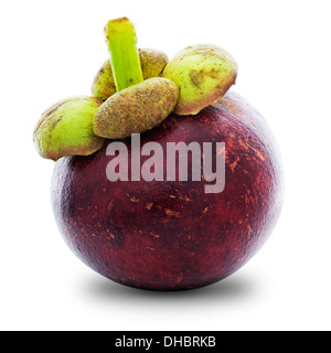 Ripe mangosteen isolated on white background. Large depth of field. Stock Photo