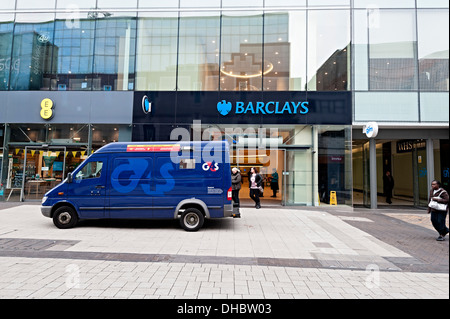 G4s security money van outside Barclays bank branch Birmingham