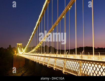 Clifton suspension bridge illuminated at night sunset clifton downs Bristol Avon England UK GB EU Europe Stock Photo