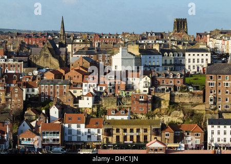 View over Whitby from top of 199 steps. Whitby, North Yorkshire, England, UK Stock Photo