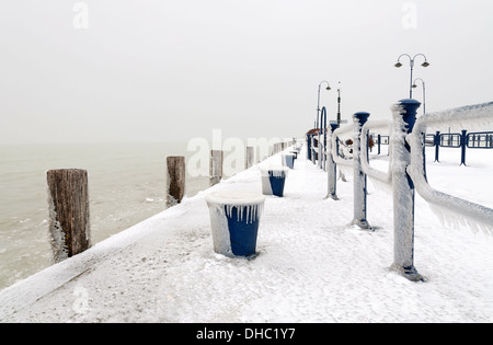 Harbor at Lake Balaton in winter time, Hungary Stock Photo