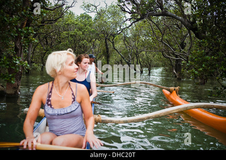 Paddling On A Waka With A Maori Guide In The Bay Of Islands; New Zealand Stock Photo