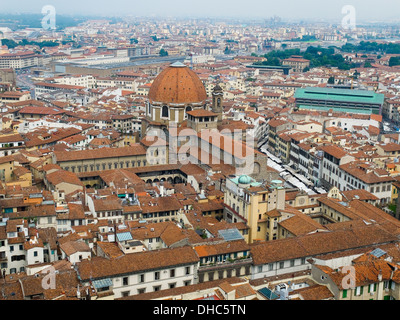 Florence panoramic view and The Basilica di San Lorenzo in the distance from The Campanile. Florence, Italy Stock Photo