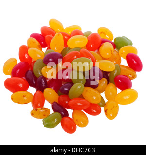 A selection of coloured jelly beans candy sweets on a white background Stock Photo