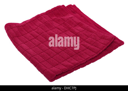 A red microfibre cloth for absorbing liquid on a white background Stock Photo