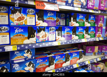 boxes of felix cat food in a supermarket Stock Photo