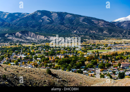 Fall foliage, Sawatch Range, Rocky Mountains, and historic Salida, Colorado, USA Stock Photo