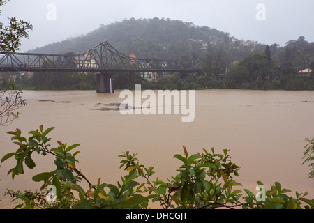 Heavy rainfall making the flood raise Stock Photo