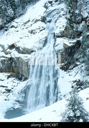 Alps beautiful mountain waterfall Krimml (Austria, Tirol) winter view Stock Photo