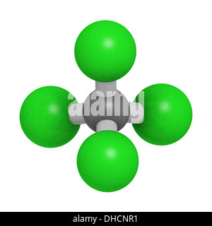 Carbon tetrachloride (CCl4, carbon tet) molecule, chemical structure. Used in fire extinguishers and for dry cleaning. Stock Photo