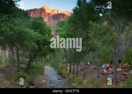 Bright Angel creek and Campground and the end of the South Kaibab Trail, Grand Canyon National Park, Arizona. Stock Photo