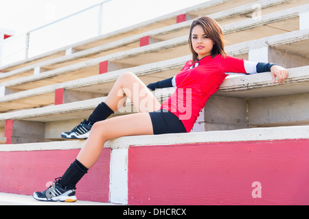 USA, Texas, American High School Girl in Sports Outfit Stock Photo
