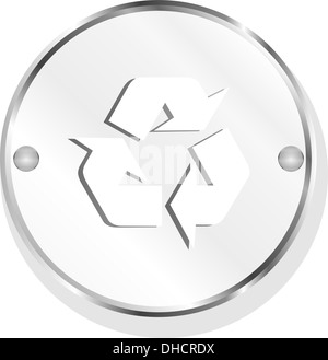 recycle symbol on metal button icon Stock Photo