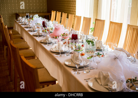 Luxury banquet table setting at restaurant Stock Photo