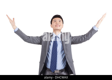 Portrait of young businessman executives extending hands to shake,close-up Stock Photo