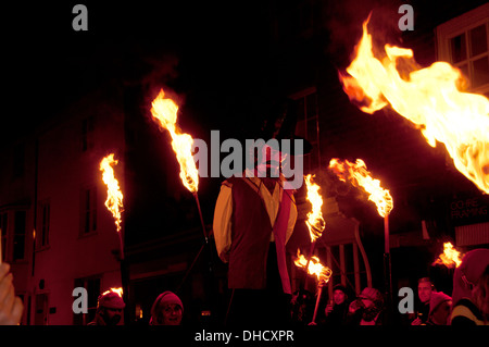 Lewes, Sussex. Bonfire Night November 5th 2013. An effigy of Guy Fawkes being paraded through the town Stock Photo