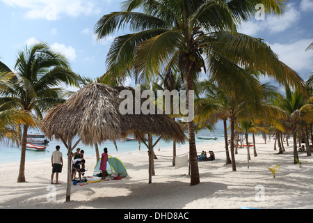 The beautiful white powder sandy beach at Akumal, ancient Mayan word for 'place of turtles', Mexico Stock Photo