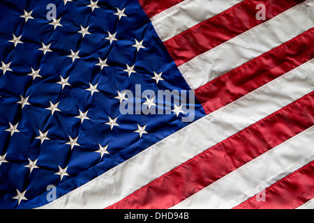 Crumpled, vintage American flag. Real photo. Stock Photo