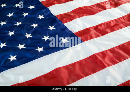 Crumpled, vintage American flag. Real photo. Stock Photo