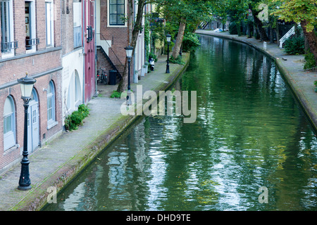 The unique split-level Oudegracht (old canal) that runs through the center of Utrecht Stock Photo