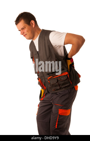 Injury on work - construction worker suffering hard pain in his back Stock Photo