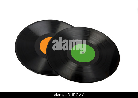 two vintage vinyl records isolated on white background Stock Photo