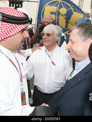 Salman bin Hamad bin Isa Al Khalifa crown prince of Bahrain with Jean Todt and Bernie Ecclestone F1 Grand Prix Bahrain Manama