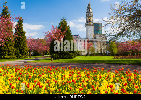 City Hall, Alexandra Gardens, Cathays Park, Cardiff, Wales, United Kingdom, Europe Stock Photo