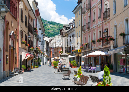 Croix de Ville street, Aosta, Aosta Valley, Italian Alps, Italy, Europe Stock Photo