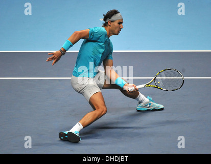 Rafael Nadal in action during the Barclays ATP World Tour Singles match. Stock Photo