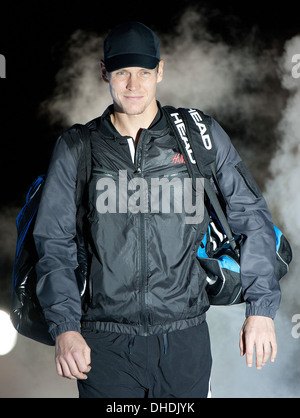 Tomas Berdych during the Barclays ATP World Tour singles match against David Ferrer. Stock Photo