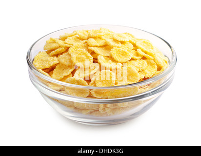 Cornflakes in the transparent cup on a white background Stock Photo