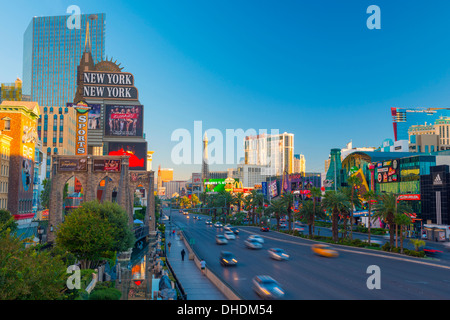 New York New York Hotel and Casino on left, The Strip, Las Vegas, Nevada, United States of America, North America Stock Photo