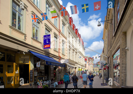 National flags and street scene, Gothenburg, Sweden, Scandinavia, Europe Stock Photo