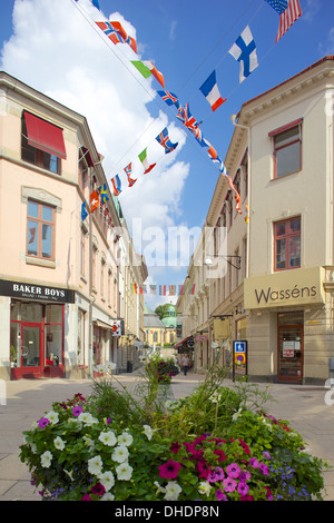 National flags and street scene, Gothenburg, Sweden, Scandinavia, Europe Stock Photo