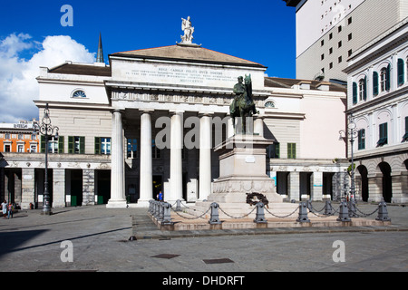 Teatro Carlo Felice and Garibaldi statue in Piazza Ferrari, Genoa, Liguria, Italy, Europe Stock Photo