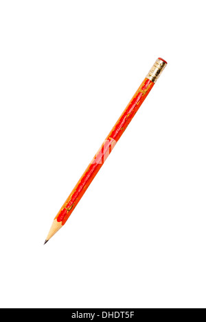 old red coated pencil with eraser, isolated on white. Stock Photo