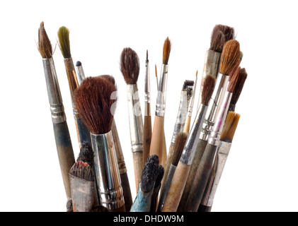 Assorted dirty old painting brushes Stock Photo