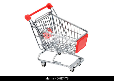 Empty shopping trolley cart - studio shot with a white background Stock Photo