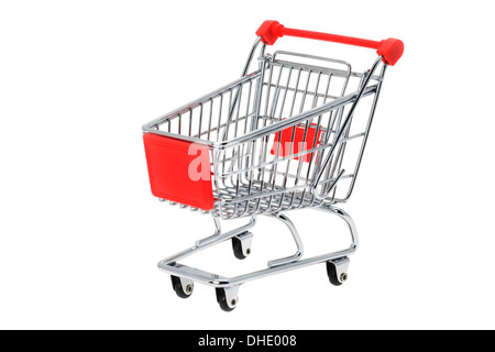 Empty shopping trolley cart - studio shot with a white background Stock Photo
