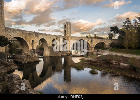 Besalú medieval bridge Stock Photo