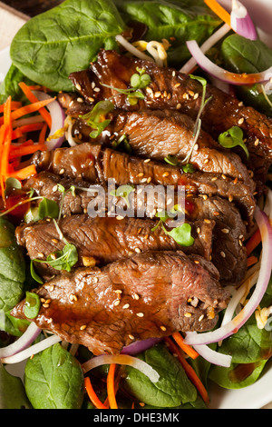Asian Sliced Beef Salad with Spinach and Carrots Stock Photo