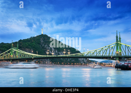 Liberty bridge and Statue of liberty in Budapest, Hungary. Stock Photo