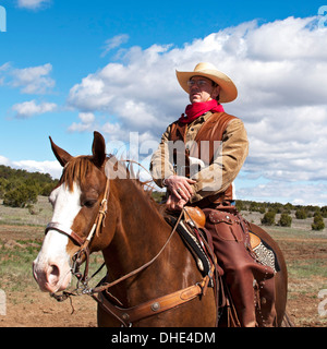 Cowboy on horse, End of Trail Wild West Jubilee, near Albuquerque, New Mexico USA Stock Photo