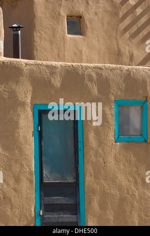 Door and window, North House, Taos Pueblo, New Mexico USA Stock Photo