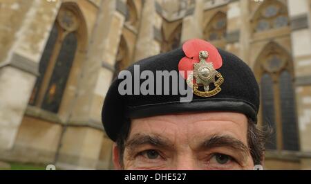 London, UK, UK. 8th Nov, 2013. Veterans wear the red legion poppy look onto The Field of Remembrance at Westminster Abbey on Poppy Day. Remembrance day is November 9th. Credit:  Gail Orenstein/ZUMAPRESS.com/Alamy Live News
