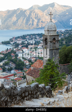 Kotor Old Town and fortifications with the Church of our Lady of Remedy in the foreground, Bay of Kotor, UNESCO, Montenegro Stock Photo